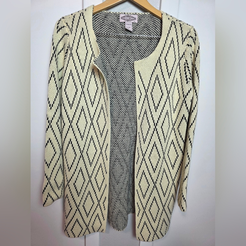 Olive & Oak by Escio Open Front Diamond Geometric Knit Cardigan Sweater XL